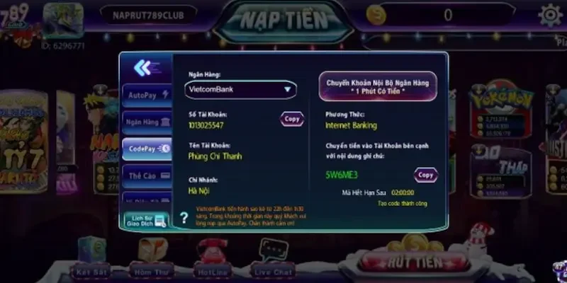 Hướng dẫn nạp và rút tiền tại 789 club siêu dễ